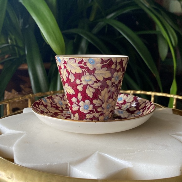1930’s Brocade Chintz Lord Nelson Ware Demitasse English Teacup and Saucer Set - Picture 6 of 11